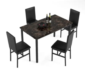 lot 383 image: 5PCS Dining Set with Marble Top and Dark Brown Faux Leather Chairs