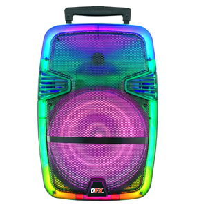 lot 494 image: QFX TMS-1560 15 PORTABLE BLUETOOTH RECHARGEABLE PARTY SPEAKER WITH TRANSLUCENT MOTION PARTY LIGHTS AND REMOTE