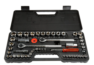 lot 505 image: 52PCS Stalwart Drive Socket Set with Tool Box  14, 38, and 12  SAE and Metric