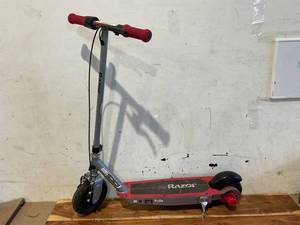 lot 311 image: Razor Black Label E100 Electric Scooter  SilverRed, up to 10 mph, 8 Pneumatic Front Tire