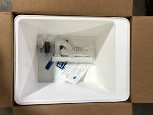 17.75 in. x 23.25 in. Thermoplastic Freestanding Space Saver Utility Sink in White - Black Metal Legs with P-Trap Kit by TEHILA Customer Returns See Pictures