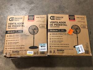 lot 8 image: Lot of 2 Commercial Electric 20 in. Oscillating Pedestal Fan with Adjustable Height in Black  Customer Returns See Pictures