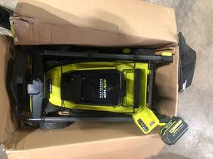 lot 32 image: RYOBI 40V HP Brushless 20 in. Cordless Battery Walk Behind Push Mower with 6.0 Ah Battery and Charger  Customer Returns See Pictures