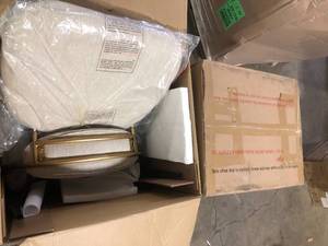 lot 39 image: Lot of 2 Noble House Boise Beige and Black Fabric Upholstered Dining Chairs (Set of 2) Customer Returns See Pictures