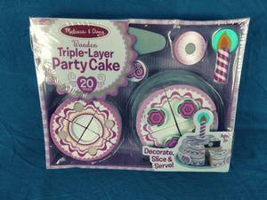 lot 100 image: New Melissa & Doug Triple-Layer Party Cake Wooden Play Food Set