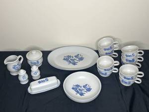 lot 88 image: Pflatzgraff Dinnerware Accessories - SugarCreamer Set, Butter Dish, Salt and Pepper Shaker, Serving Bowl, Plater and Mugs