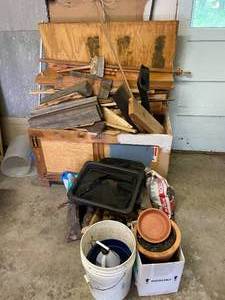 lot 39 image: Lot of Miscellaneous Wood Scraps, Variety of BucketsPotsBoxes, etc.
