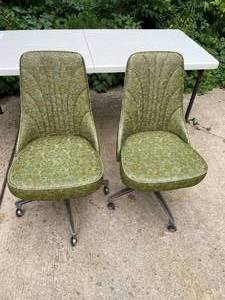 lot 61 image: Set of Vintage Green Wheeled Chairs