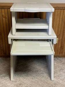lot 186 image: 2 Pieces - Lower is Computer Desk with Keyboard Pullout. Top is Small Plastic Table