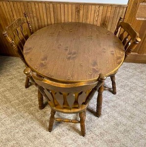 lot 211 image: Brown Wooden Round Table with 3 Chairs