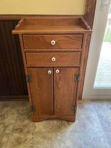 lot 216 image: Wooden Cabinet with White Handles