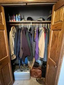 lot 213 image: Lot of Miscellaneous Closet Items Including an Assortment of Outerwear, Hats, Shoes, Bags, Etc.