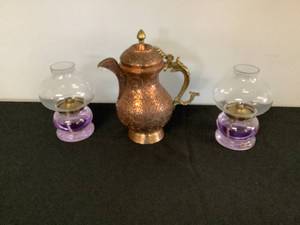 lot 4 image: Teapot & Oil Lamps