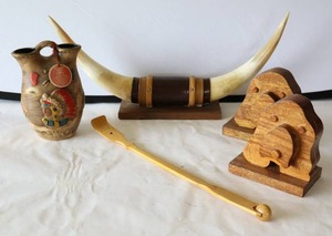 lot 446 image: Wall-Mounted Steer Bull Horn, Native Pottery Etc.