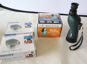 lot 513 image: Philips Talking Caller ID, Motion Tracking Camera, Vivitar Telescope