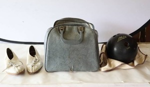 lot 538 image: Vintage AMF Bowling Ball, Bag and Shoes from a Local Pro