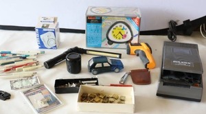 lot 544 image: Solidex VHS Rewinder, InfraRed Thermometer, Suitcase Padlocks, Talking Clock Kit, Advertising Pens and Pencils...