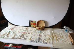 lot 582 image: Vintage Sewing Basket, Embroidered Textile Etc