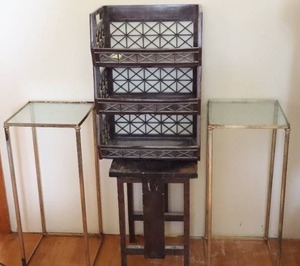 lot 620 image: Vintage BrassGlass Plant Stands Etc