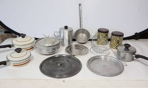 lot 657 image: The Kitchen Cupboard Pots Pans Etc