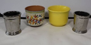 lot 679 image: Jardinire Yellow Flower Pot, Julep Cups Etc