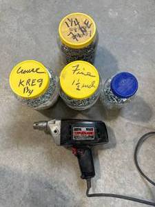 Sears Craftsman Drill & 4 Tubs of Fasteners