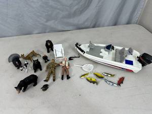 Vintage Fishing Boat Toy with Fish and Animals