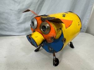 New Recycled Metal Pig with Curly Q Tail