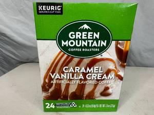 New Box of 24 Keurig K-Cup Green Mountain Caramel Vanilla Cream Coffee