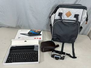 Vintage Kodak Camera, Lenovo Tablet Keyboard, Backpack