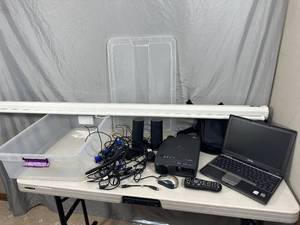 Projector, Laptop, Screen and Accessories in Tote with Lid