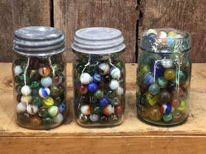 lot 253 image: 3 Jars of Marbles - Shooters - Cat Eyes - Some Good Ones