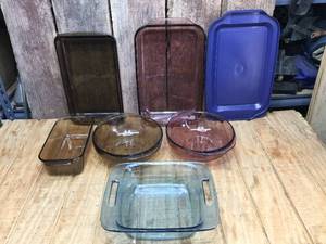 lot 268 image: PYREX AmberPurpleBlue - Bowls - Casserole - Loaf
