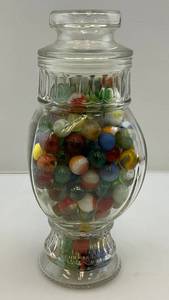 lot 103 image: Fancy Jar Full Of Misc. Vintage Marbles (Some Glow Under UV Light)