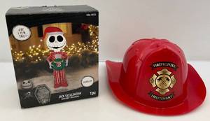 lot 118 image: Vintage Childrens Firefighter Plastic Hat & 4ft Tim Burtons The Nightmare Before Christmas 30th Jack Skellington Airblown Inflatable (Used Once)
