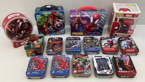 lot 127 image: Misc. Superhero Puzzles In Decorative Tins & More