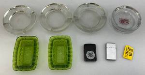 lot 205 image: Vintage Zippo Lighters & Vintage Ashtrays Including Green Daisy & Button Ashtrays