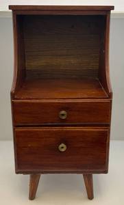 lot 210 image: Vintage Mid-Century Small Two Drawer Side Table Or Smoke Stand (Needs Some Screws In Legs)