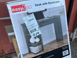 Gray Desk with Bookcase