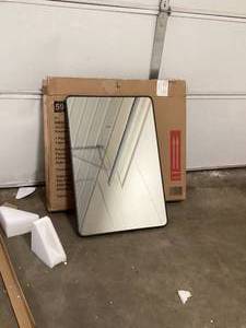 StyleWell Medium Modern Rectangular Black Framed Mirror with Rounded Corners (22 in. W x 32 in. H)  Customer Returns See Pictures