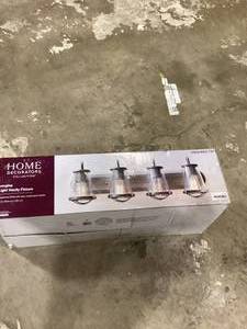 Home Decorators Collection Georgina 30 in. 4-Light Weathered Iron Industrial Rustic Vanity with Clear Seeded Glass Shades and Cage Accents Customer Returns See Pictures