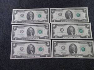 lot 245 image: 6- Sequential, Uncirculated $2 Bill...