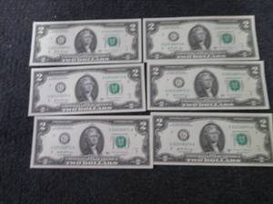 lot 246 image: 6- Sequential, Uncirculated $2 Bill...
