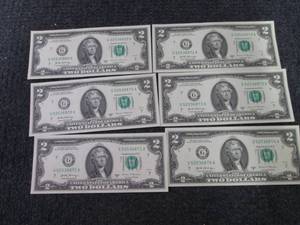 lot 249 image: 6- Sequential, Uncirculated $2 Bill...