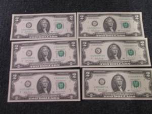 lot 251 image: 6- Sequential, Uncirculated $2 Bill...