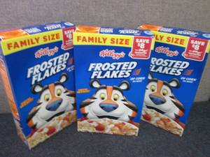 lot 299 image: 3-24 oz Kelloggs Frosted Flakes...