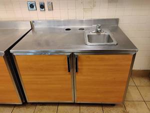 lot 73 image: DUKE COMMERCIAL STAINLESS STEEL SINK WITH STORAGE CABINET
