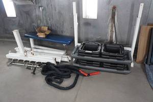 lot 261 image: BFS Olympic Weight Bench with Squat Rack and Exercise Step Platform with Risers