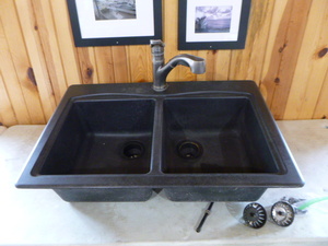 lot 51 image: Swanston Black Composite Double Kitchen Sink with Faucet