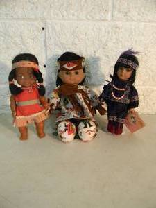 VINTAGE COLLECTION OF 3 AMERICAN INDIAN DOLLS - Various Sizes - APPROX 12, 9 & 8 - NICE - FANTASTIC SET - SEE PICTURES